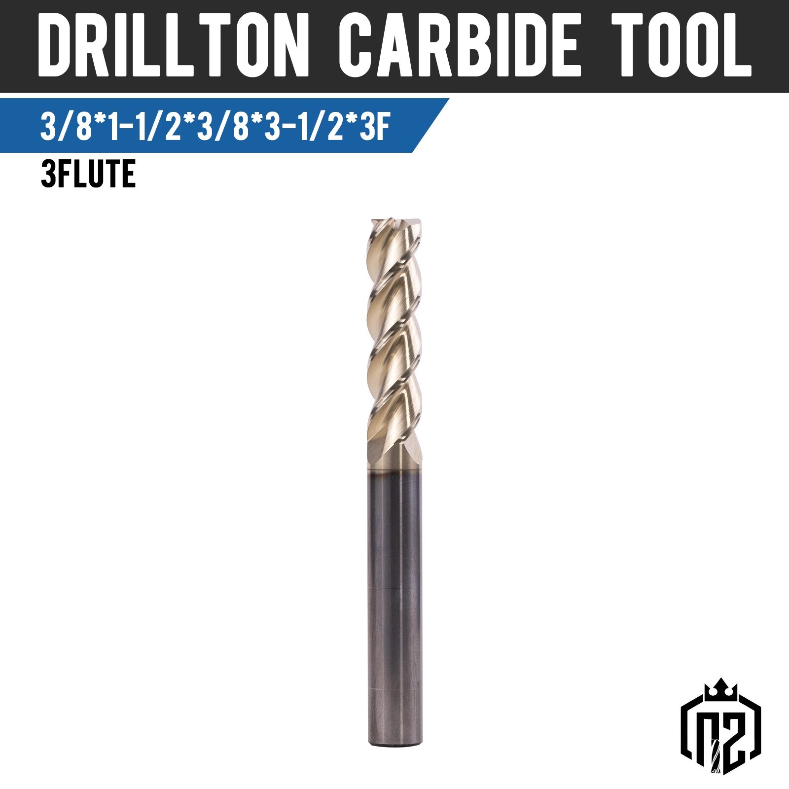 1Pc 3 Flute 45 Helix 3/8″x1-1/2″x3-1/2″ Solid Carbide End Mill – ZRN Coated