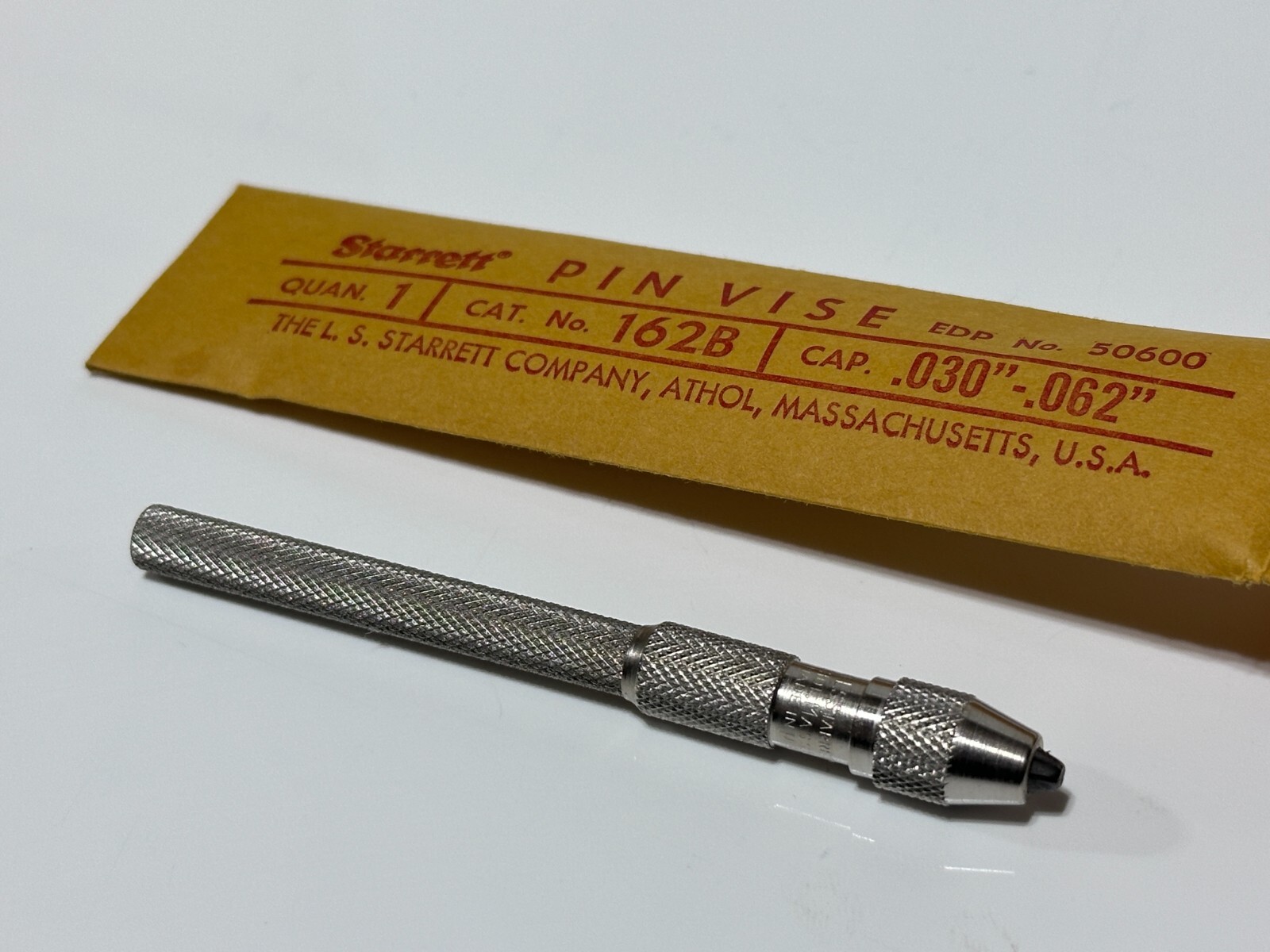NEW Starrett Tools USA 162B Pin Vise, 0.030-0.062 In., Knurled, Nickel Plated