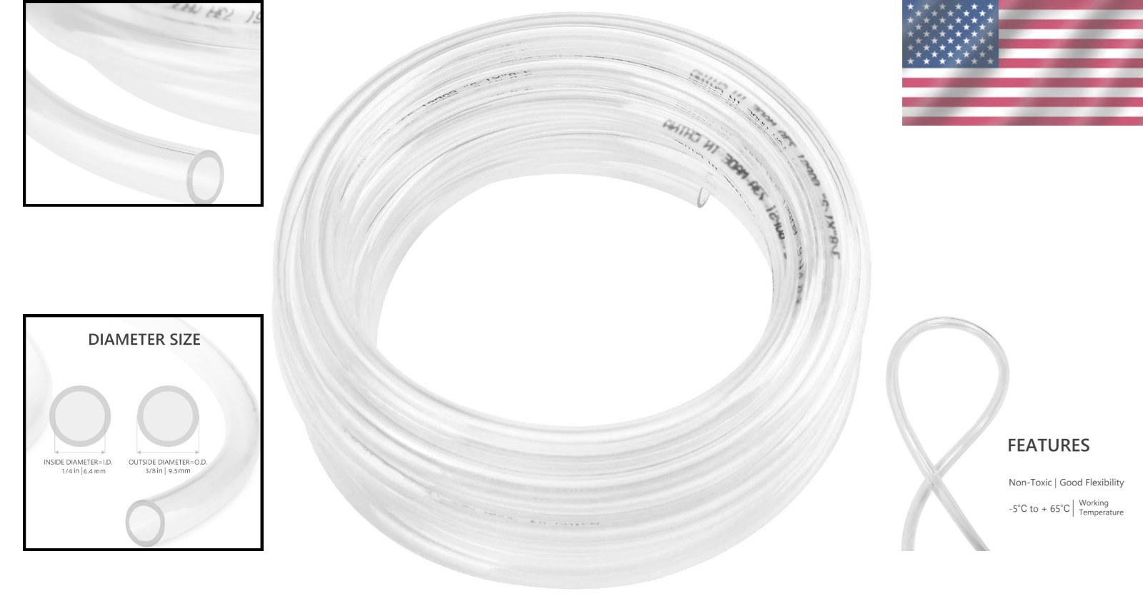 Durable 25 Feet PVC Tubing Hose, 1/4″ I.D. x 3/8″ O.D., Non-Toxic & UV Resistant