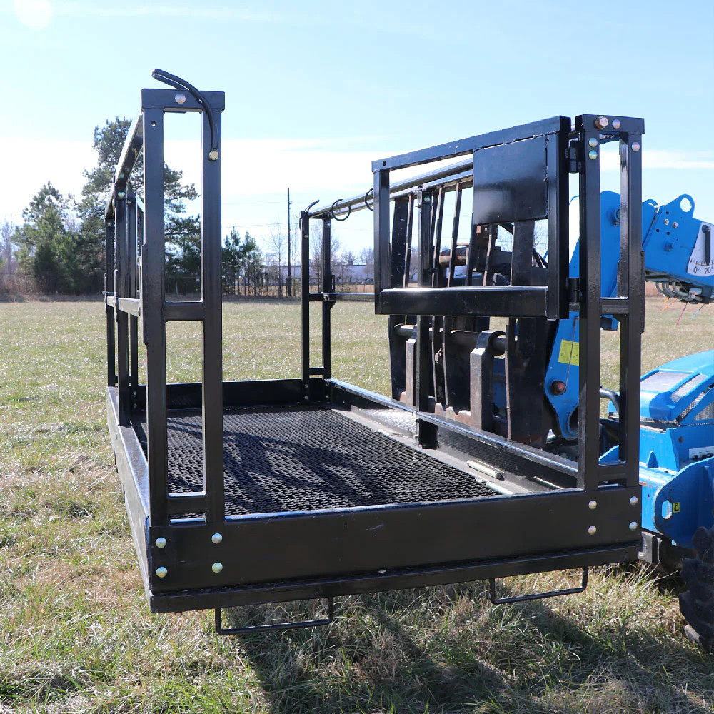 Titan Attachments 4′ x 7’8″ Mesh Telehandler Work Platform, Two Man Safety Baske