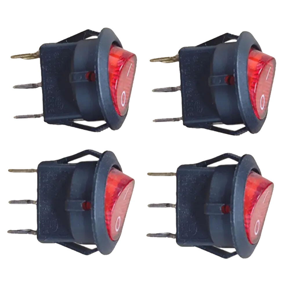 4Pack For SPST 3 Pin ON/OFF Round Rocker Switch With Red Neon Lamp 10A/125VAC