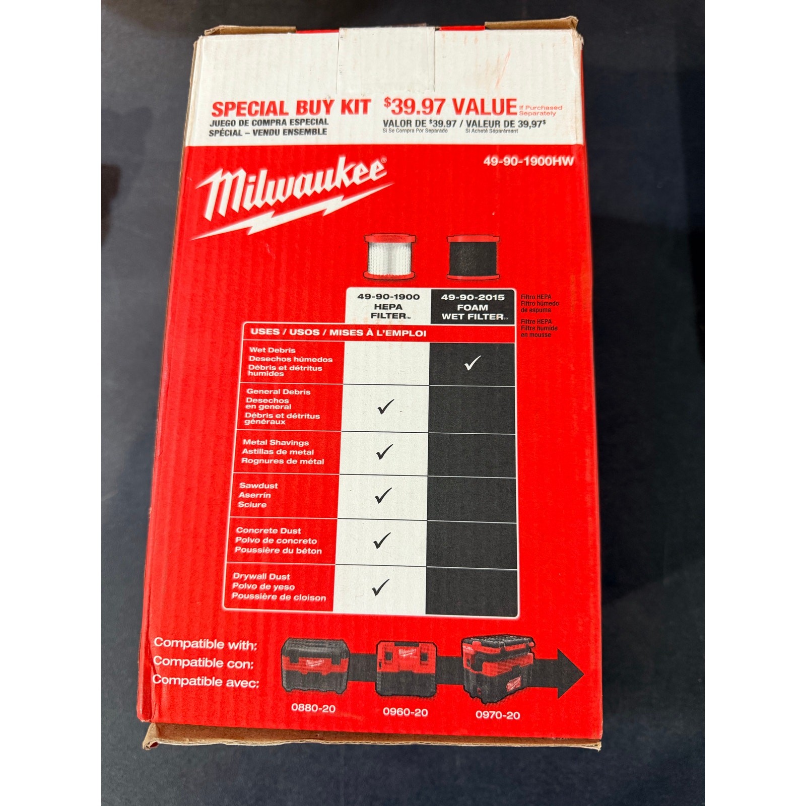 Milwaukee M18 M12 HEPA Wet Dry Vacuum Filter 2 Pack New 49-90-1900HW HEPA