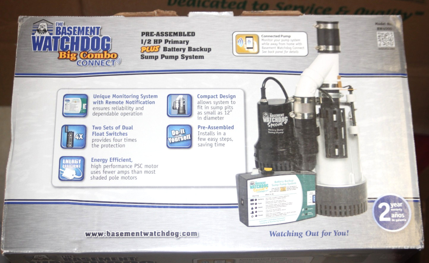 NEW BASEMENT WATCHDOG BW4000 1/2 HP Combination Submersible Sump Pump w Back Up