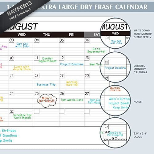 Large Dry Erase Calendar for Wall – Undated 1 Month Big 40″ x 30″