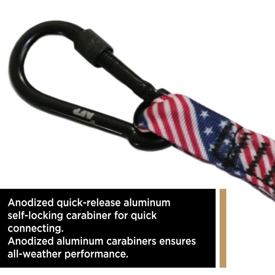 American Flag Tool Lanyard, Shock Absorbing w/Aluminum Locking Carabiner 15lb