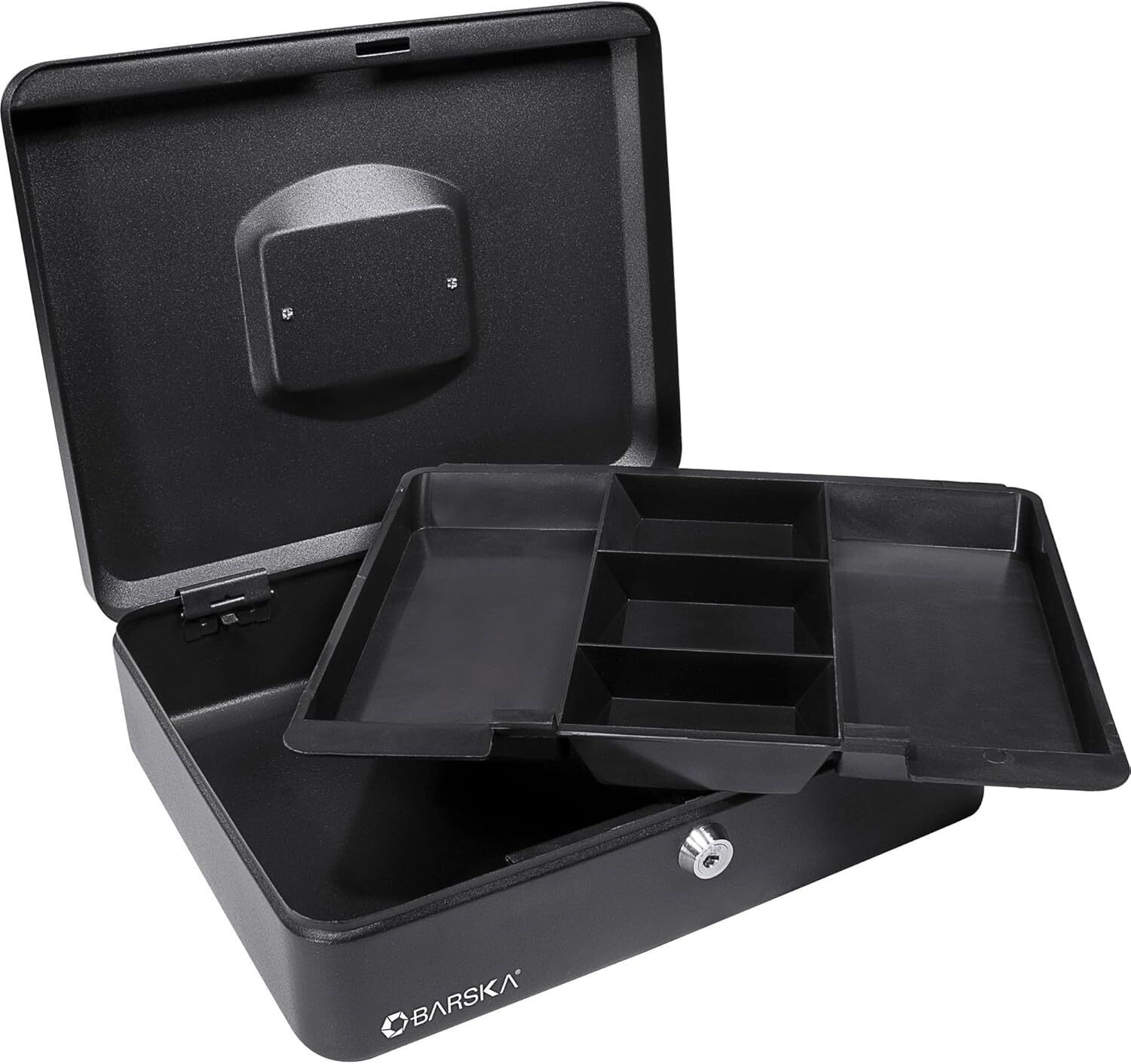 BARSKA 12 Inch Large Steel Cash Box Safe w/ Key Lock and Removable Tray, CB11834