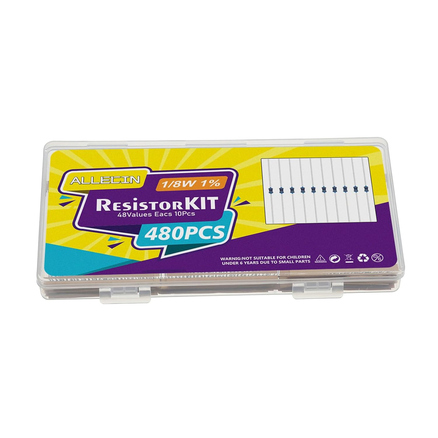 1/8W Metal Film Resistor Kit from 1 Ohm to 6.8M Ohm 48Values 1/8 Watt 1% Resisto
