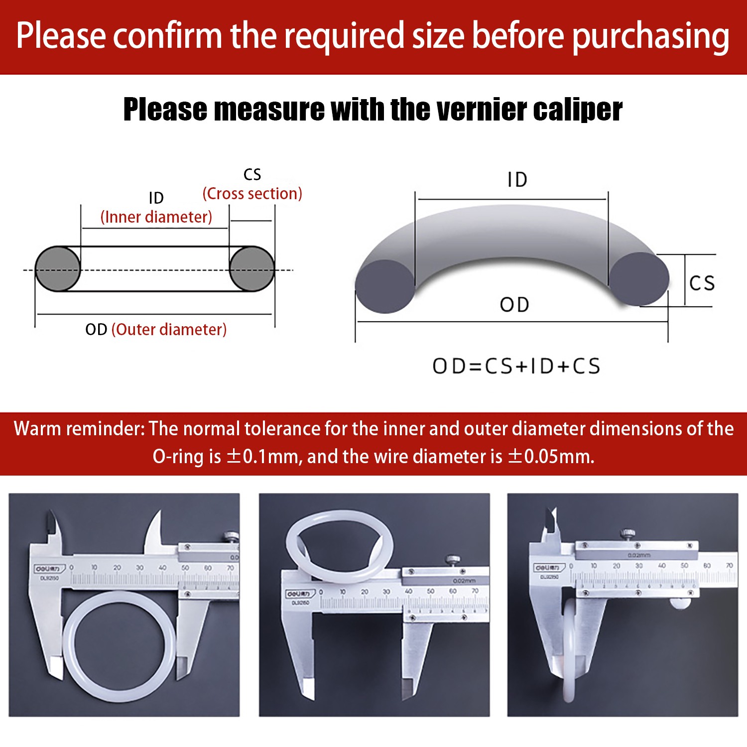 Silicone Rubber O Rings Metric Food Grade 3mm Cross Section 4mm-64mm ID O Ring