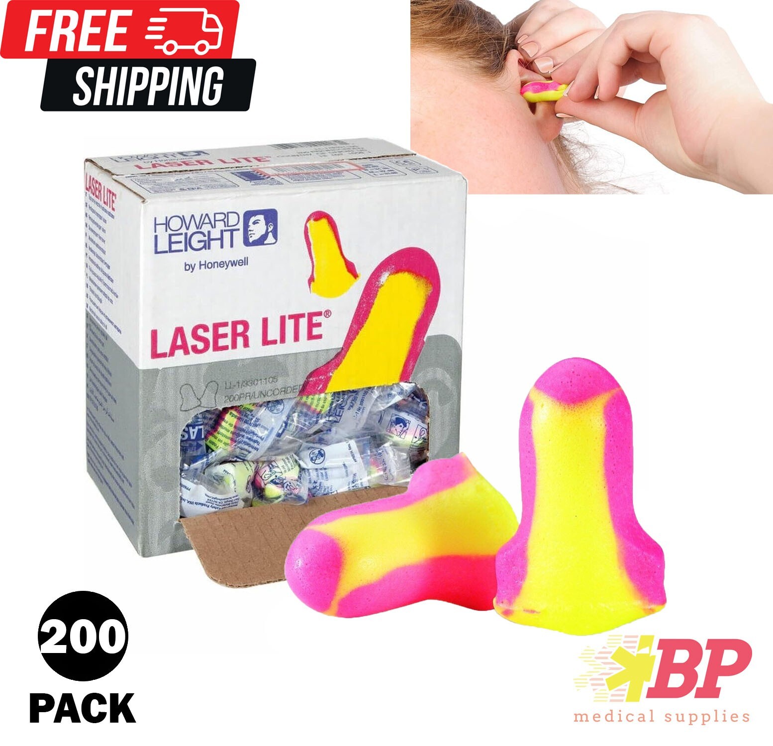 Howard Leight Laser Lite LL-1 Honeywell Disposable Ear Plugs No Cord – 200 Pair