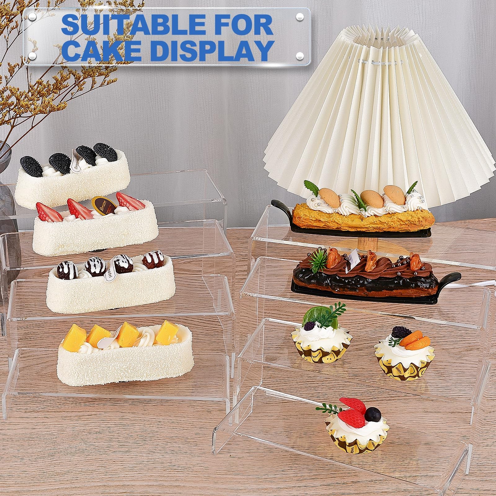 Large Acrylic Risers 8 Pcs 2 Set Display Rectangular Stands Shelf Clear