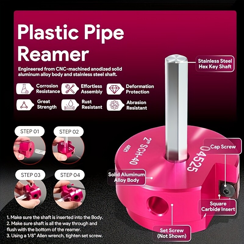 PVC ABS Pipe Reamer Kit 6Pcs -0.75″,1″,1-1/2″,2″,3″,and 4″ Set for 1/2″ Drills