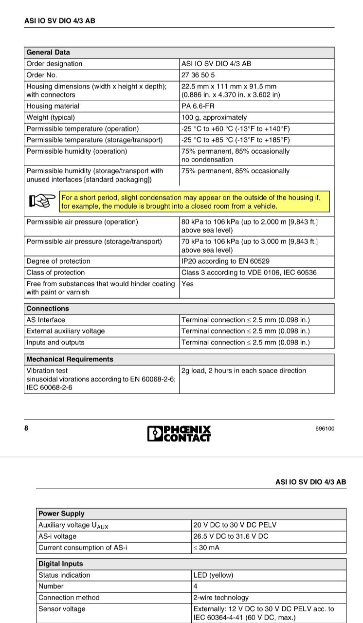 Phoenix Contact 2736505 ASI IO SV DIO 4/3 AB AS-Interface AS-i I/O Module