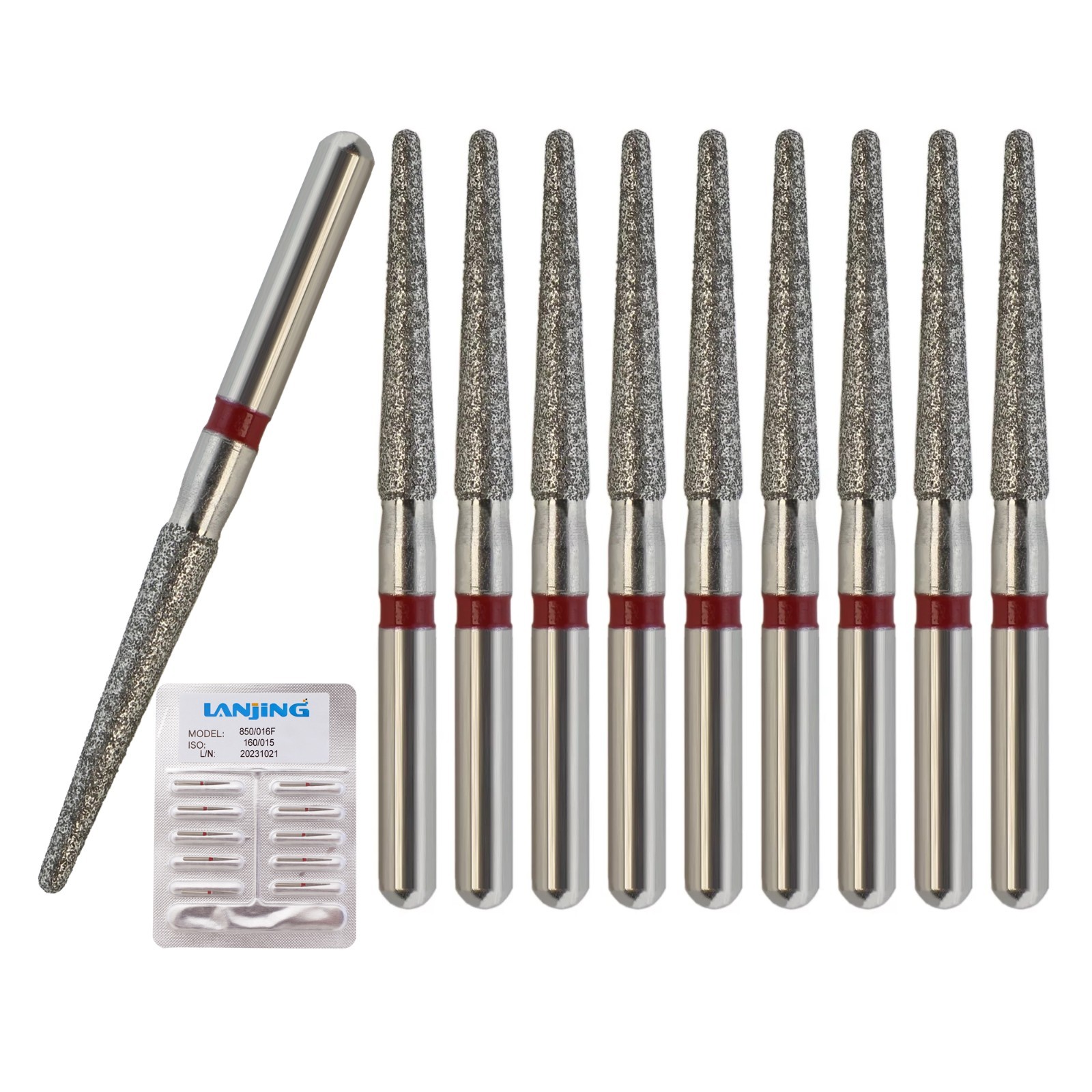 Dental Diamond Bur FG 850/016F Round End Taper Fine Grit Red High Speed Dia Bur