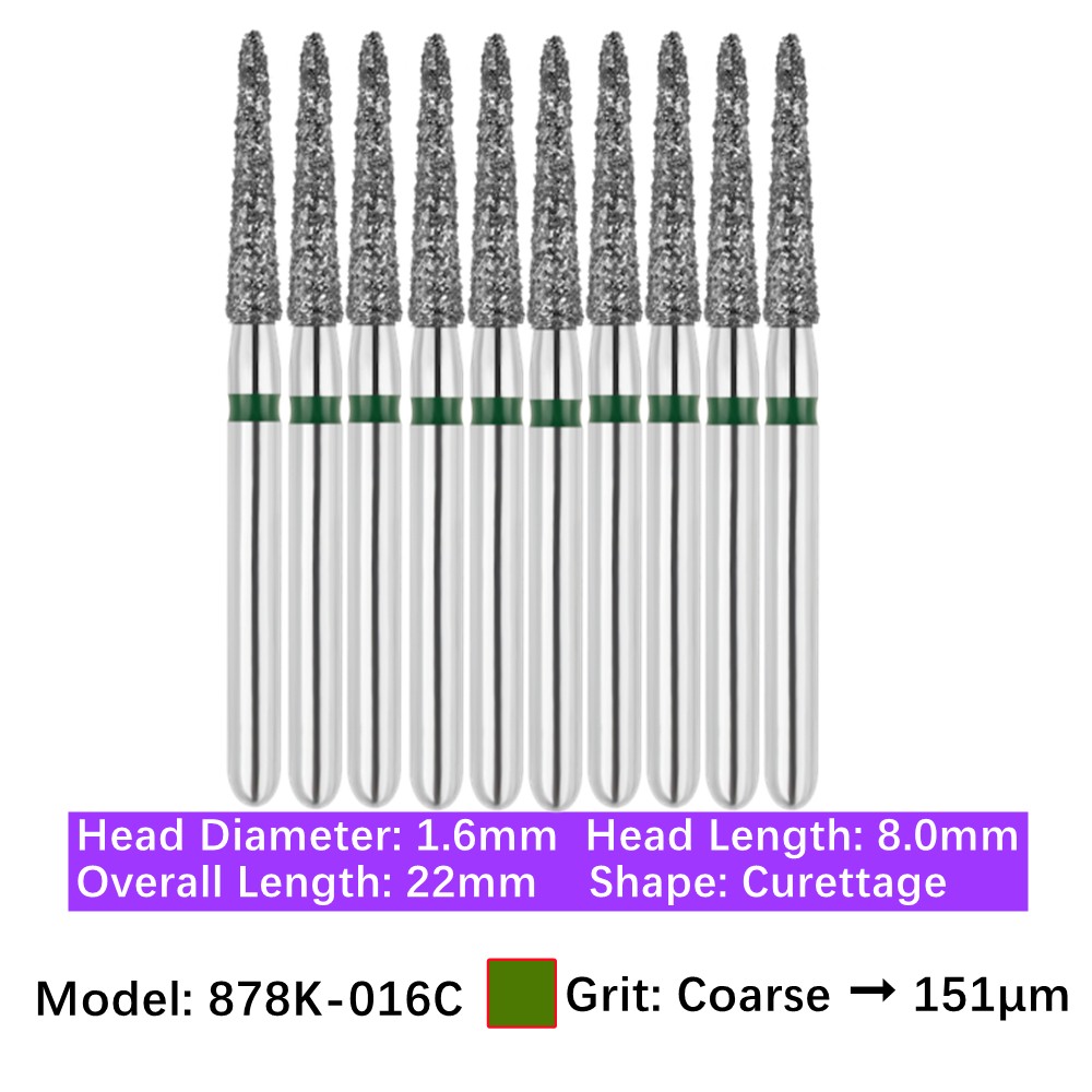 Vakker 10pc Dental 878K-016C Coarse Grit FG Diamond Burs Friction Grip Curettage