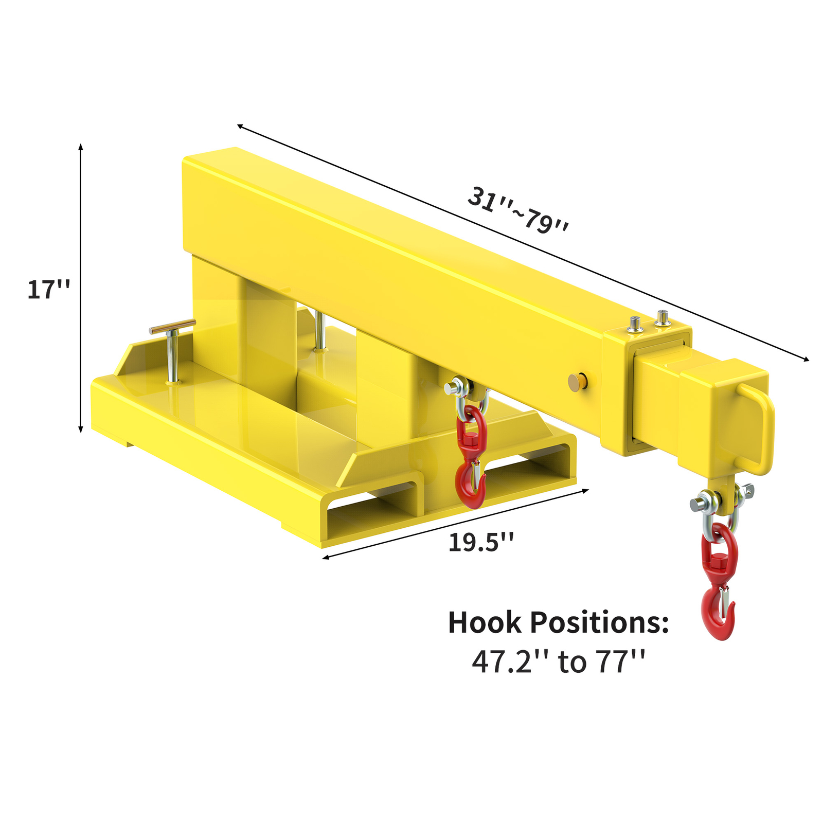 Fork Mounted Telescoping Crane Jib Boom Manual 5500lb Capacity 2 Swivel Hooks