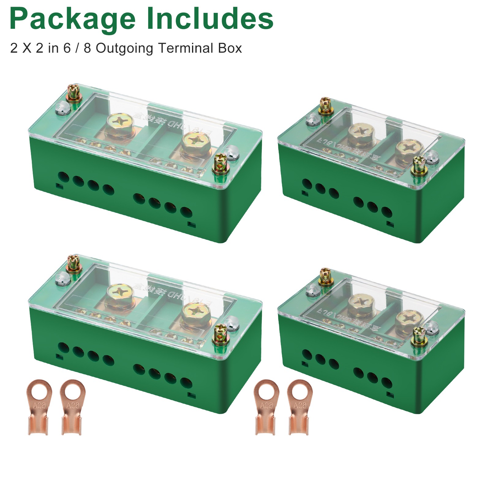 2PCS Wire Terminal Junction Box 2-In 6/8-Out for Universal Distribution Systems