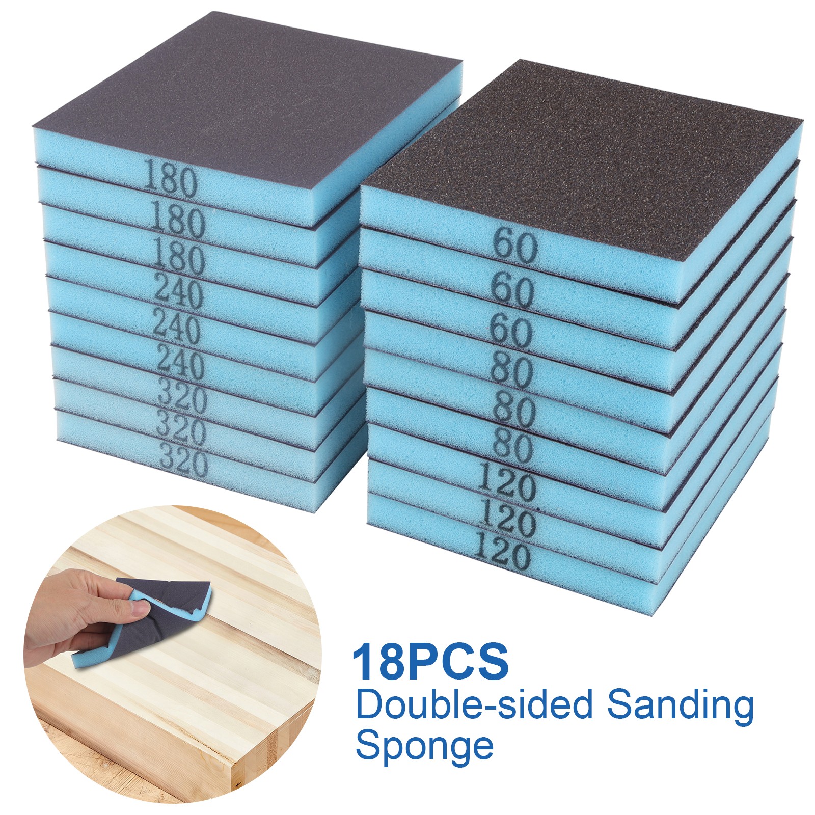 18PCS Sanding Sponge 60-320 Grit Wet Dry Sand Paper Double Sided Sanding Blocks