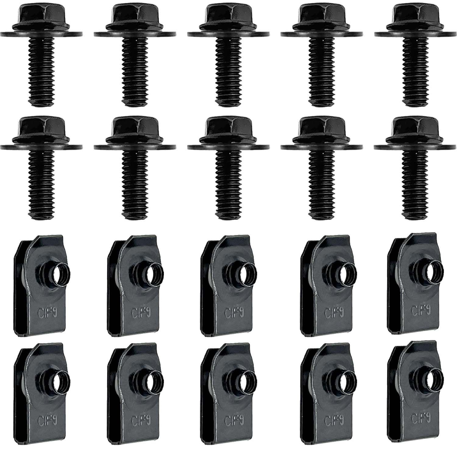 20 Pcs M6-1.0 Body Bolts U Nuts Kits, Bumper Fender Liner Push Pull Metal Rus…