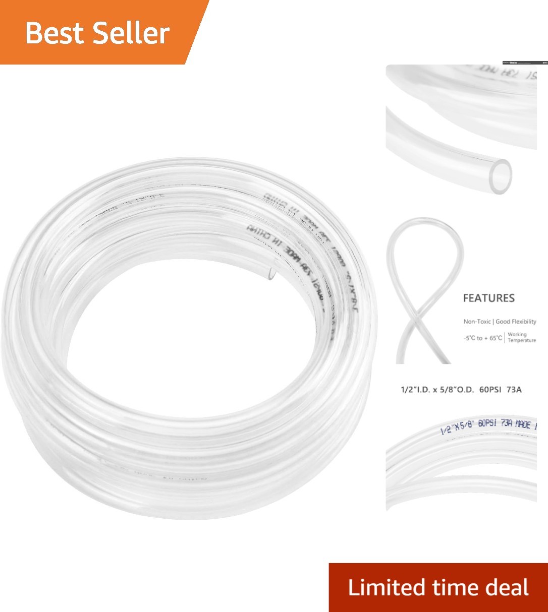 Durable Clear PVC Tubing 1/2″ ID – 25ft Flexible Hose for Aquariums & Gardens