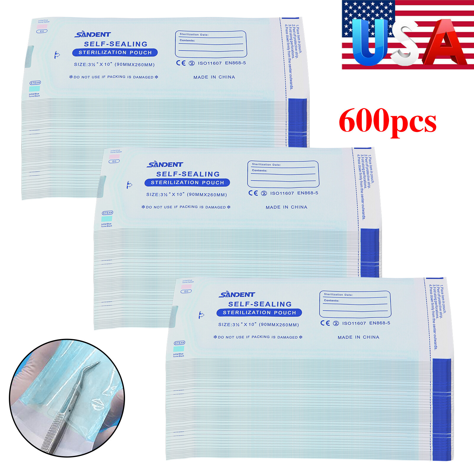 1000 3.5″ x 10″ Dental Sterilization Pouches Sterilizer Autoclave Bags Tool Nail