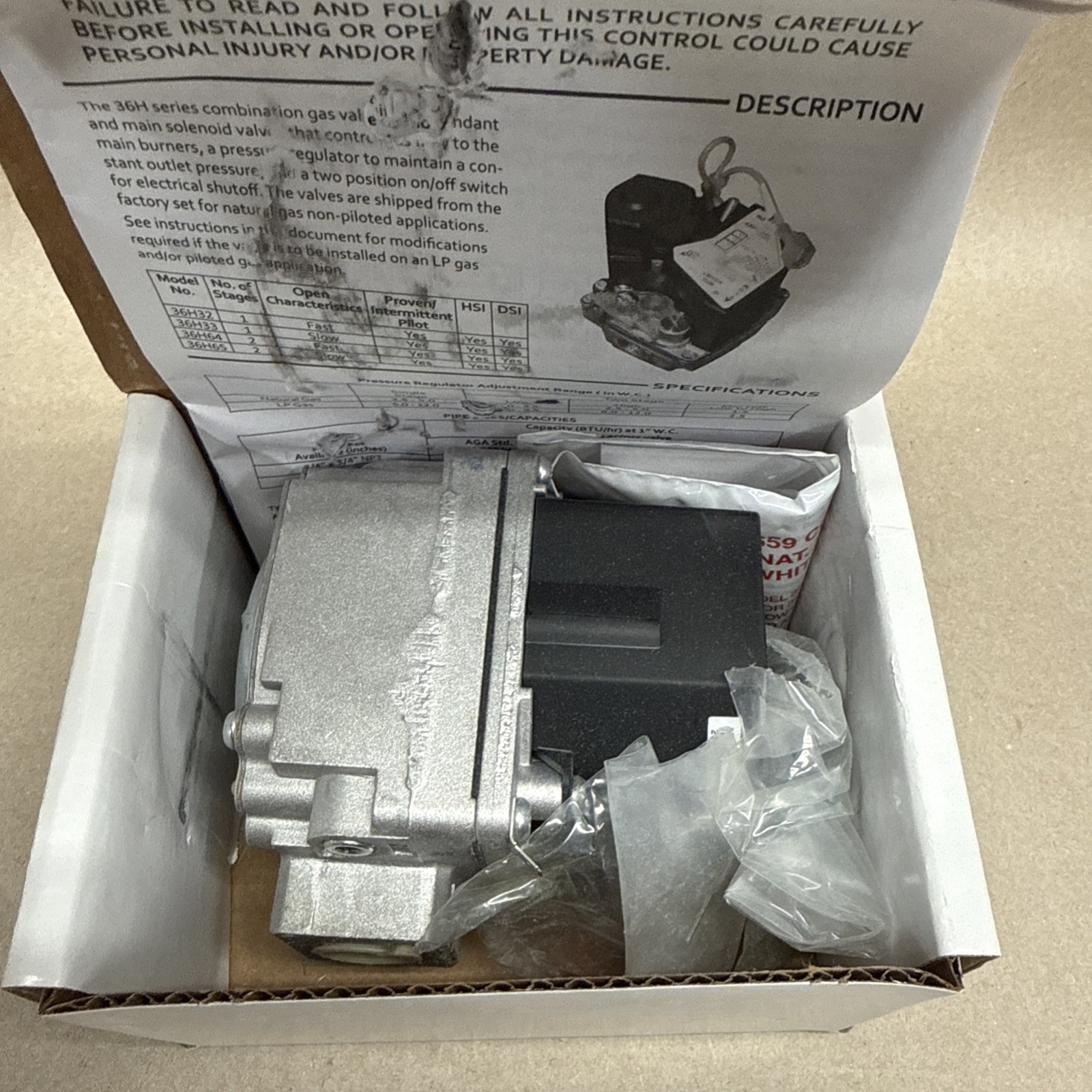 White-Rodgers 36H32-304 Gas Valve, Ng/Lp, Electronic, 24 V, 14 In Wc, Fast