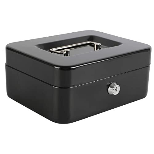 xydled Locking Steel Medium Cash Box with Removable Coin Tray and Key