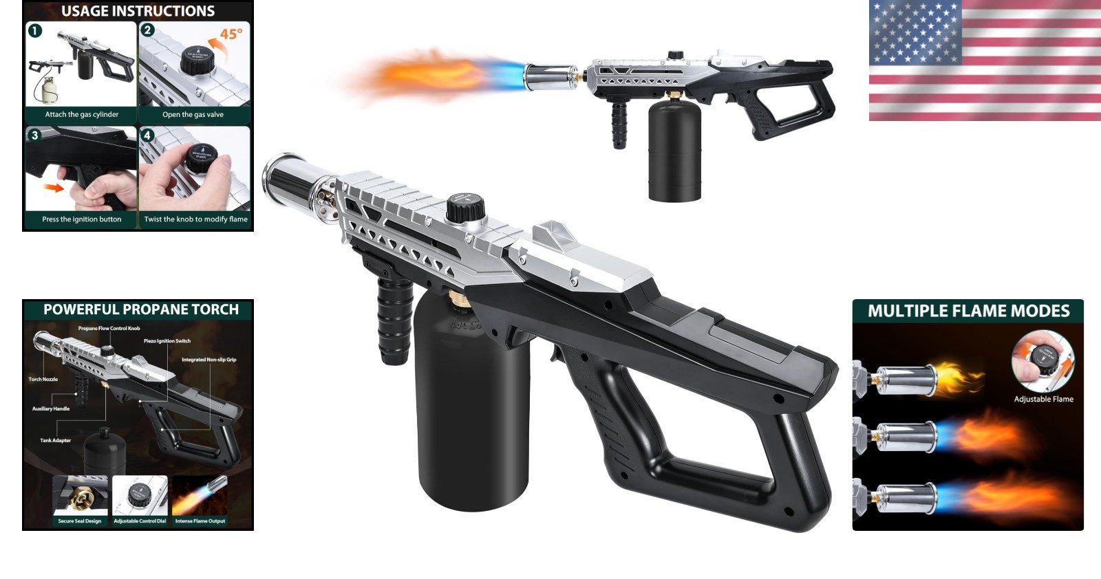 Muphop Powerful Propane Torch Gun, Flamethrower Gun with Silver and Black