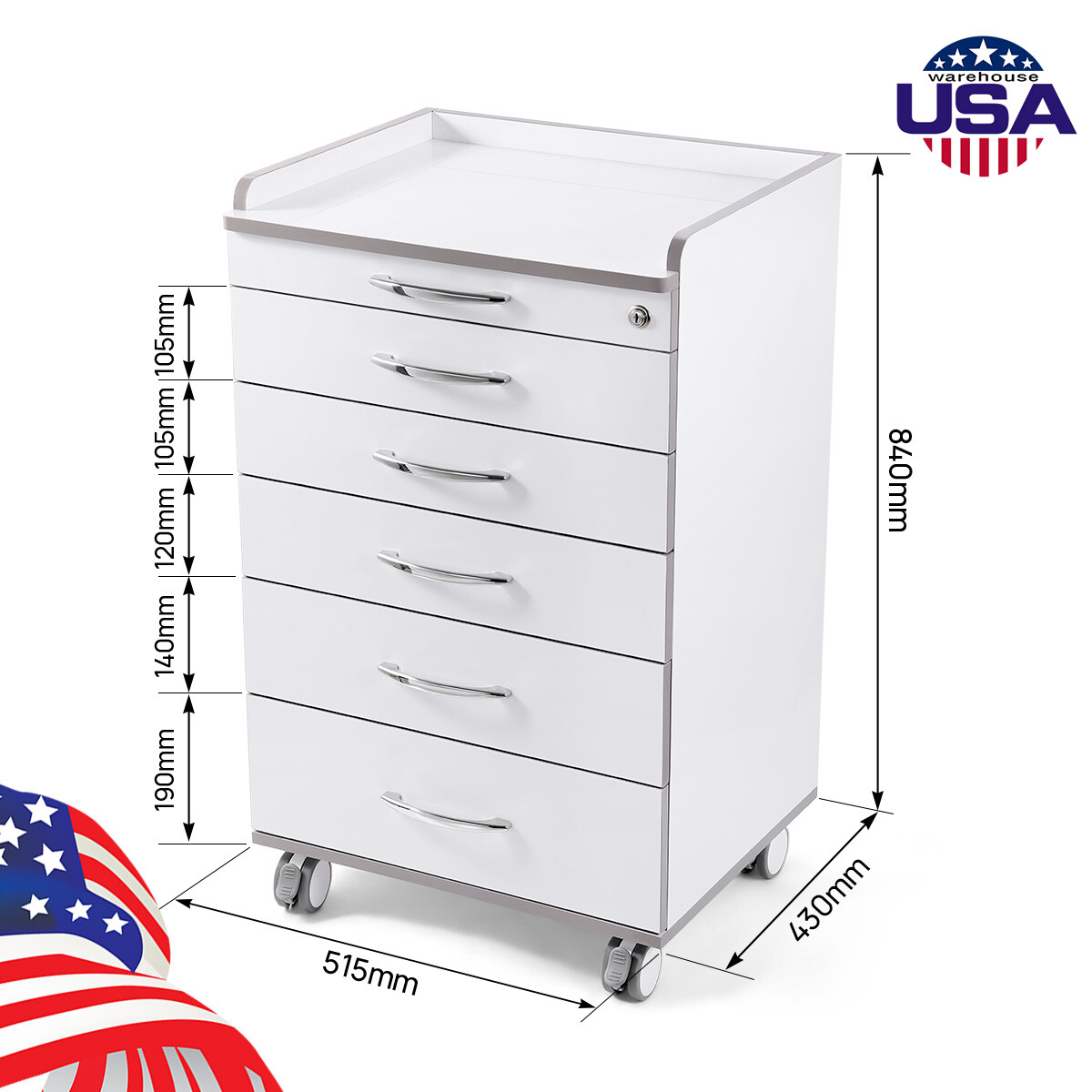 5 Drawers Medical Cart Storage Cabinet/ VRN Dental Ultrasonic Scaler A8 Cavitron
