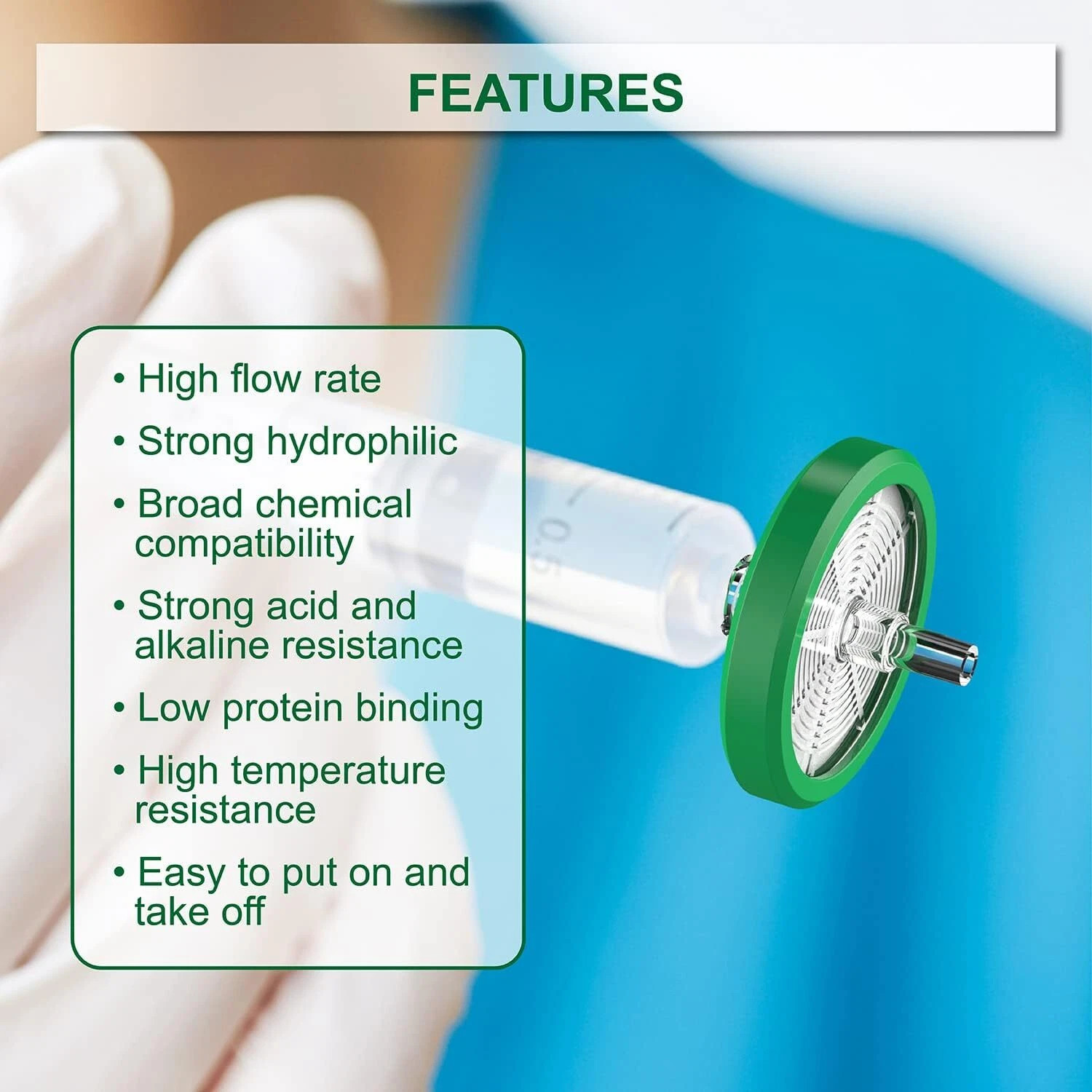 50PCS Sterile Syringe Filter PES Membrane Hydrophilic Filter 33mm 0.22 Micron US