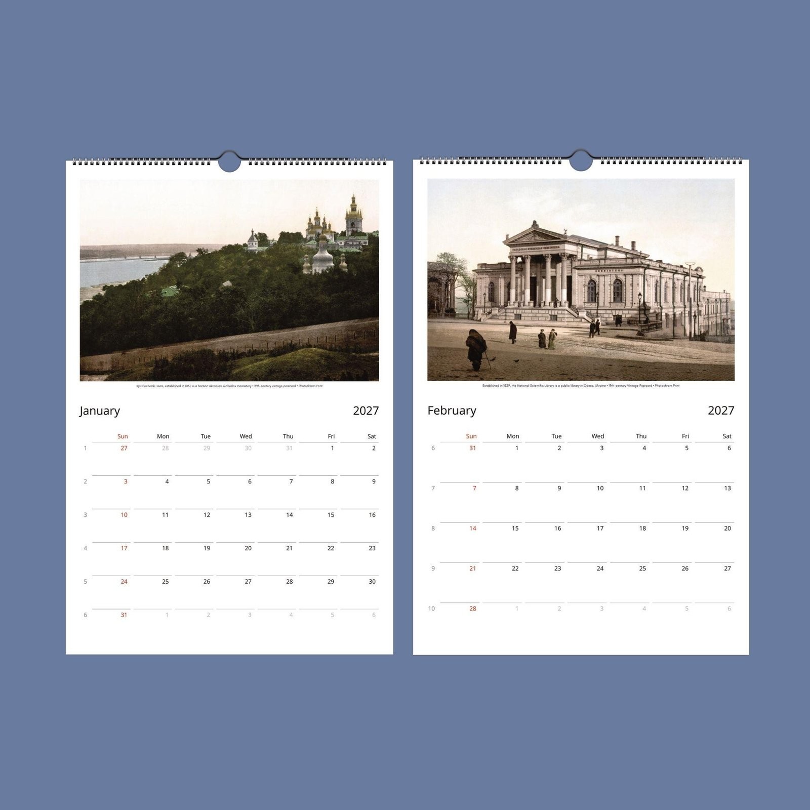 2027 Ukraine Wall Calendar – Vintage Photochrom History Photography, 11×16.5″