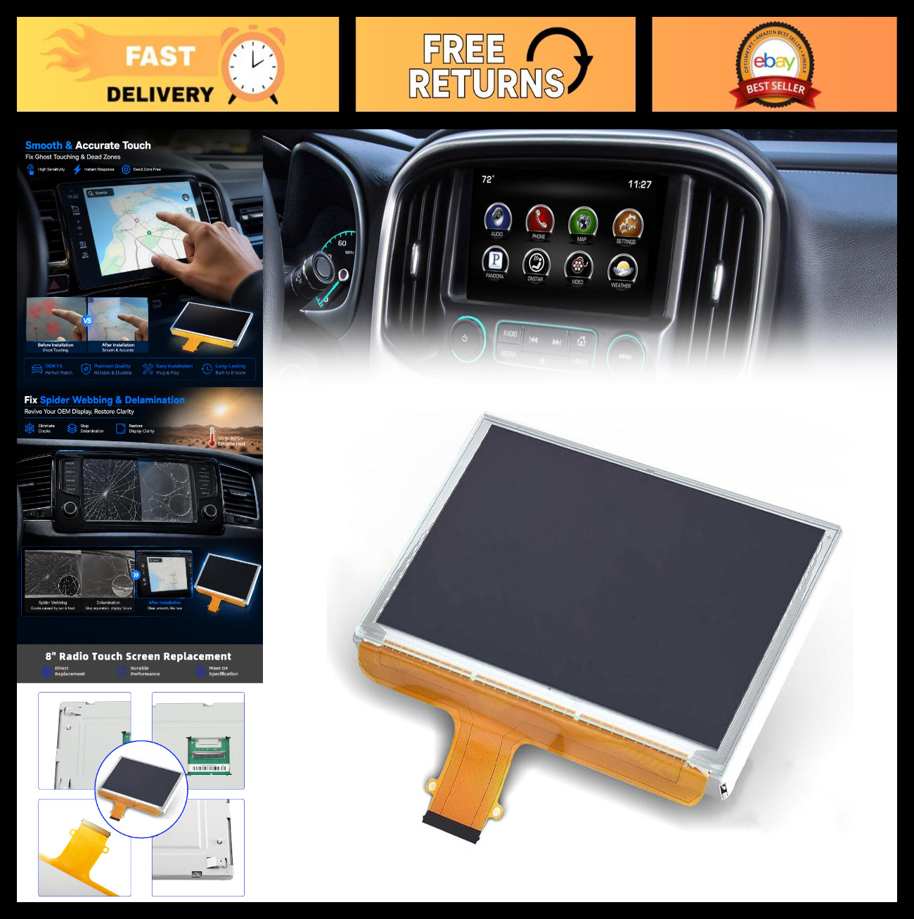 8″ Touch Screen LCD Monitor Navigation Radio for Chevy GMC 2015-2018 – Digitizer