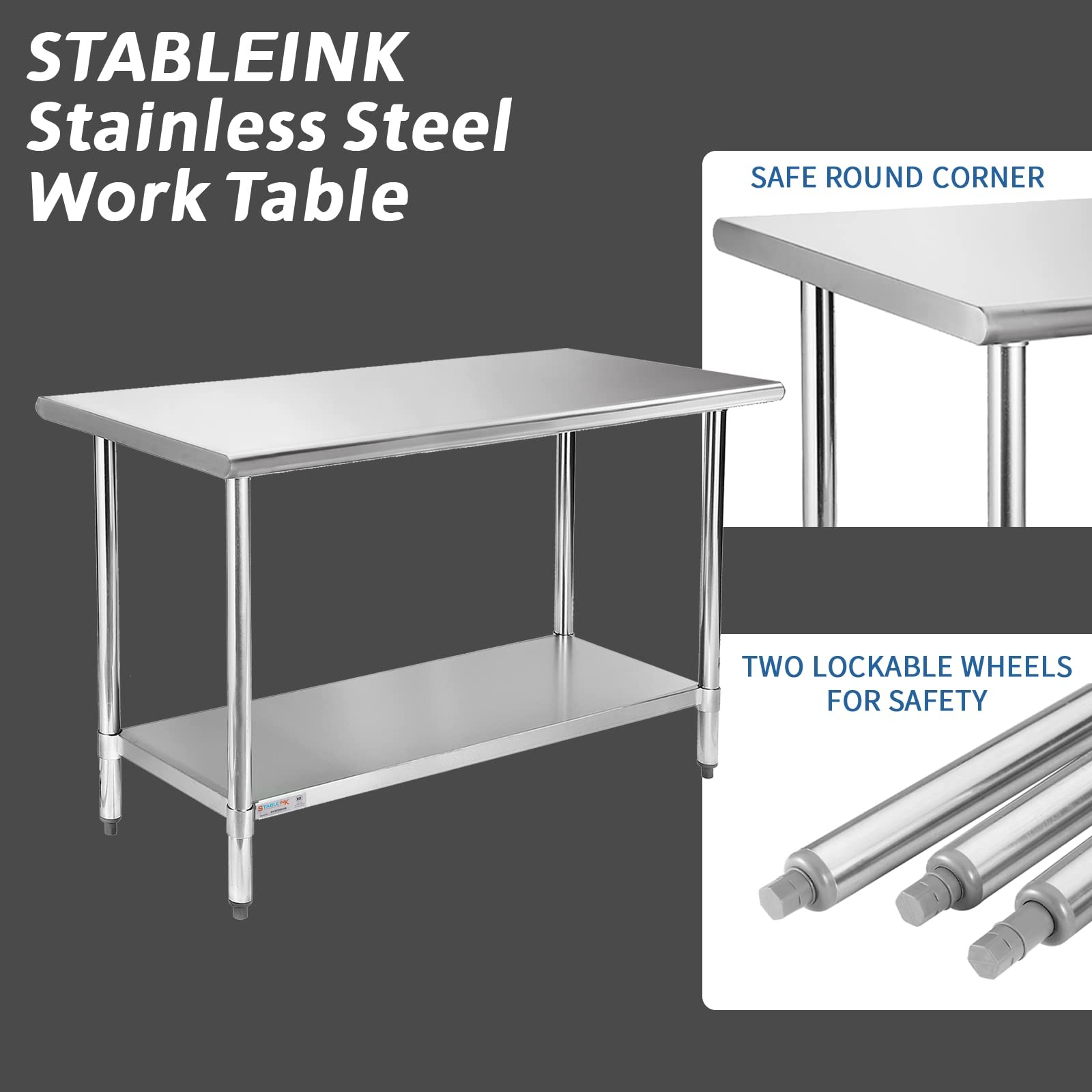 NSF Stainless Steel Prep Table 60×24 Inches 5ft, Metal Work Table with Adjust…