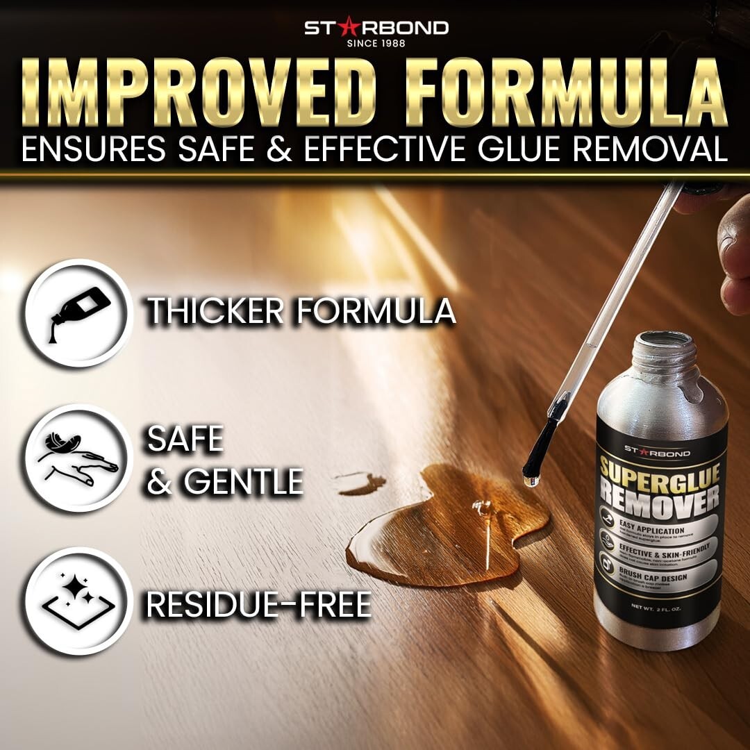 Starbond Super Glue Remover, Dissolves Adhesive & CA Glue, Brush Cap Applicator