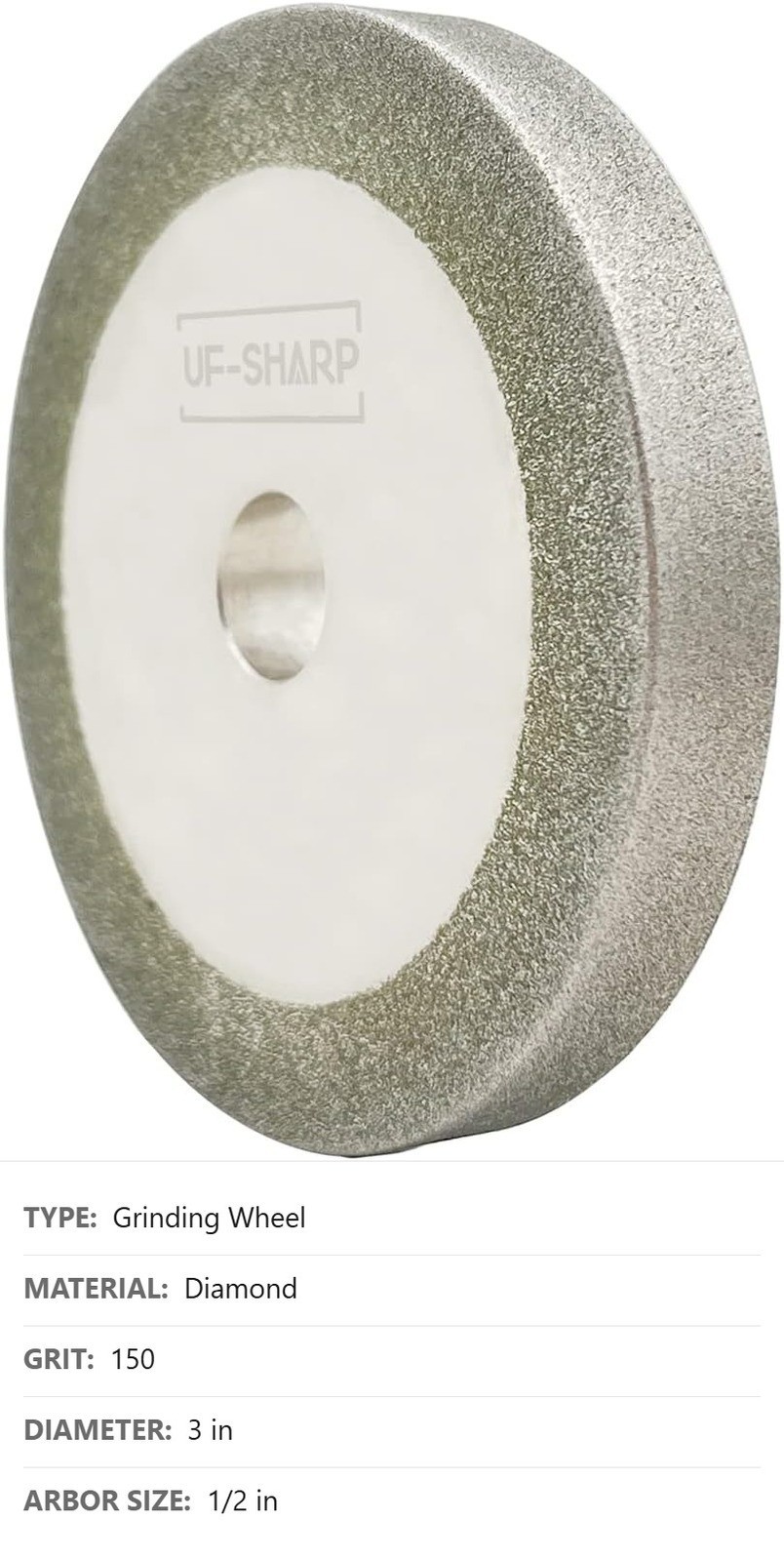 Diamond Grinding Wheel, 3 Inch, 150 Grit, 10mm Wide, 1/2″ Arbor