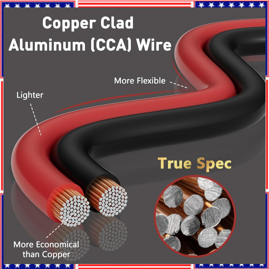 16 Gauge Wire 2 Conductor 30FT Copper-Clad Aluminum for Automotive & Marine