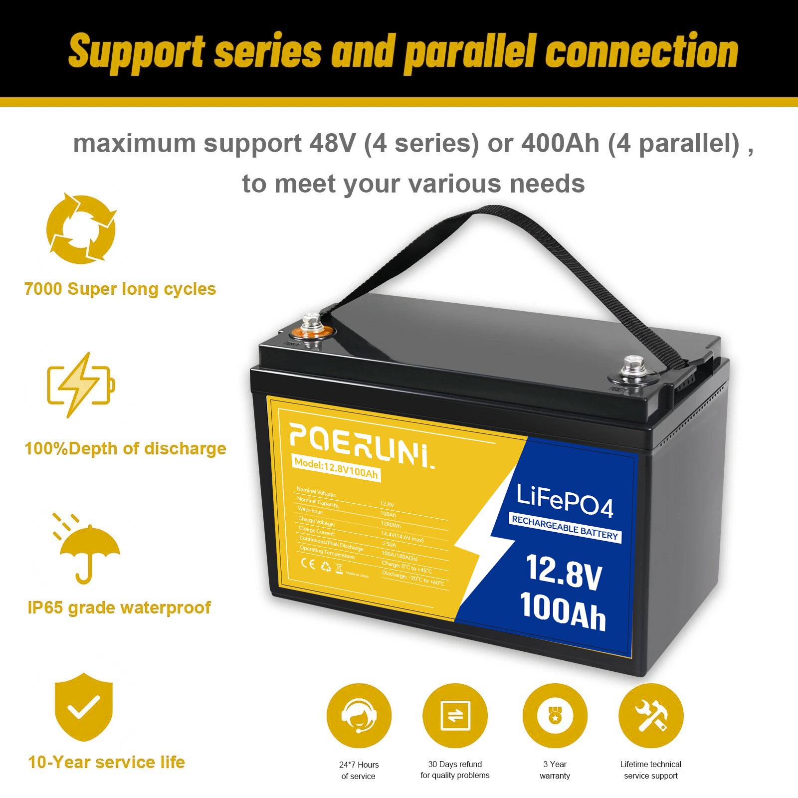 LiFePO4 12V 100Ah Lithium Battery Deep Cycle for Camper Van Off-Grid Solar RV
