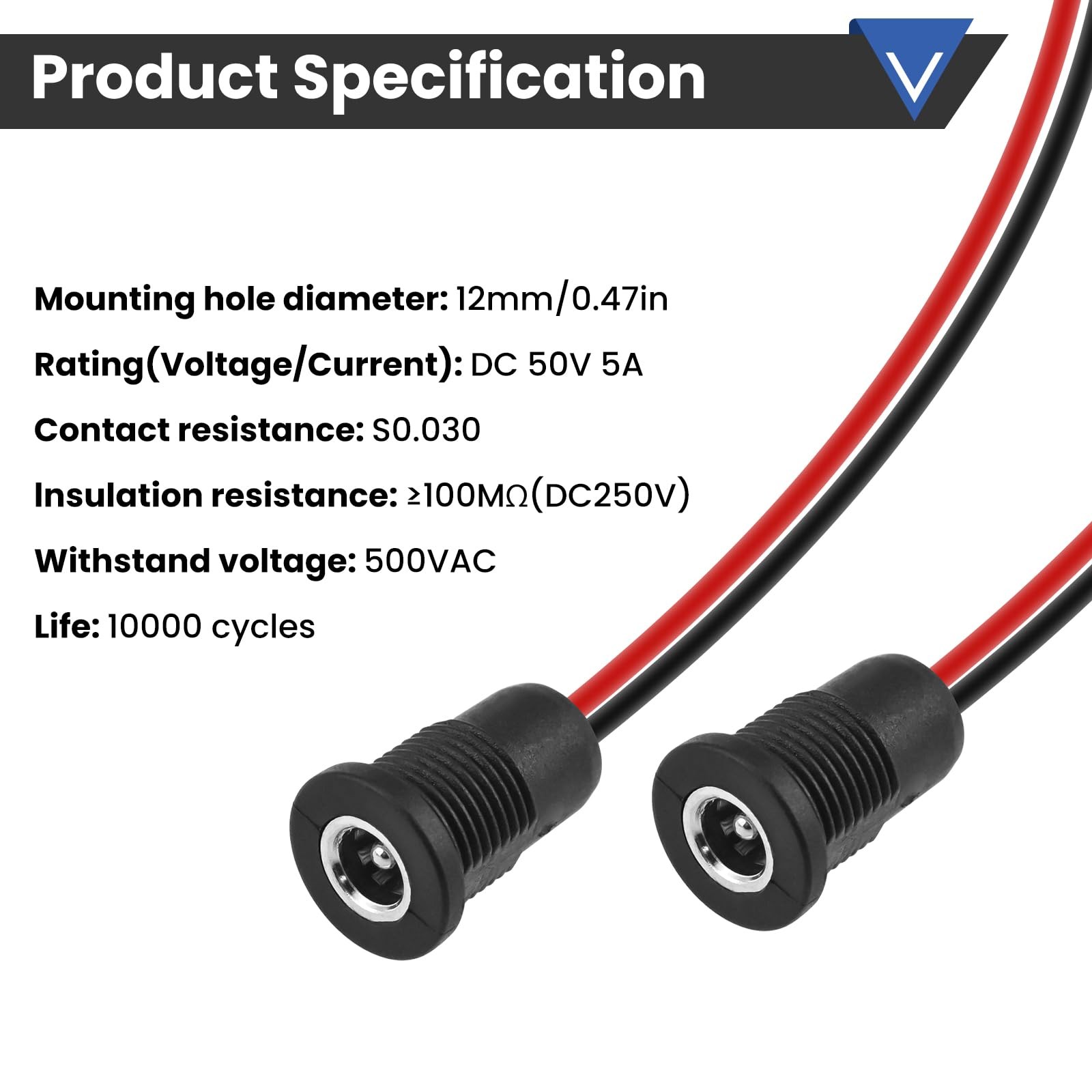 6 Sets 5.5×2.5mm DC Power Jack Socket Female Panel Mount Connector 18AWG Solder