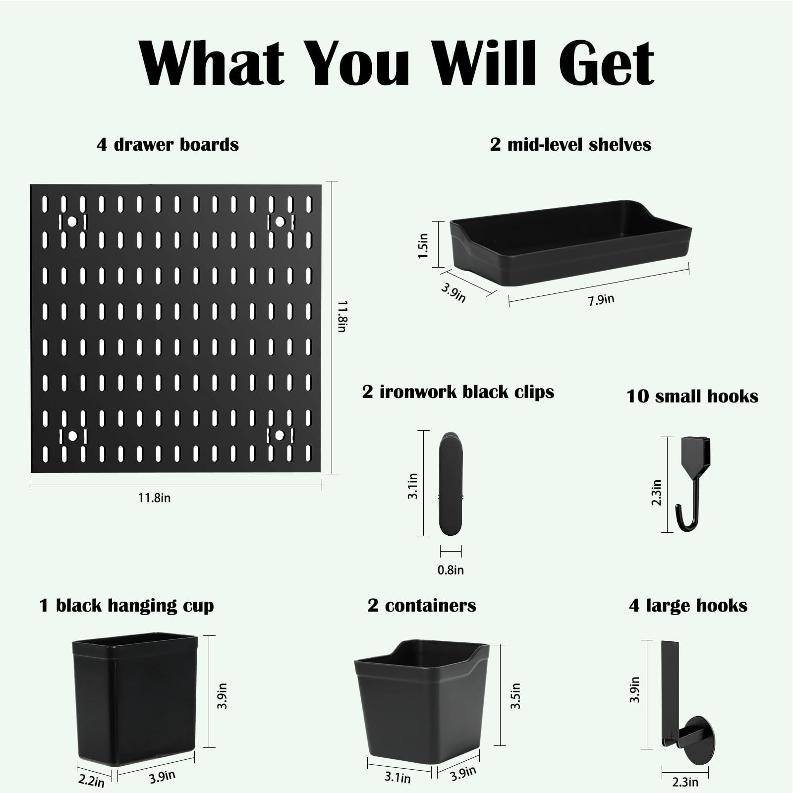 Pegboard Wall Organizer Kit, 4 Pcs Black Pegboards with 21 Accessories, Modul…