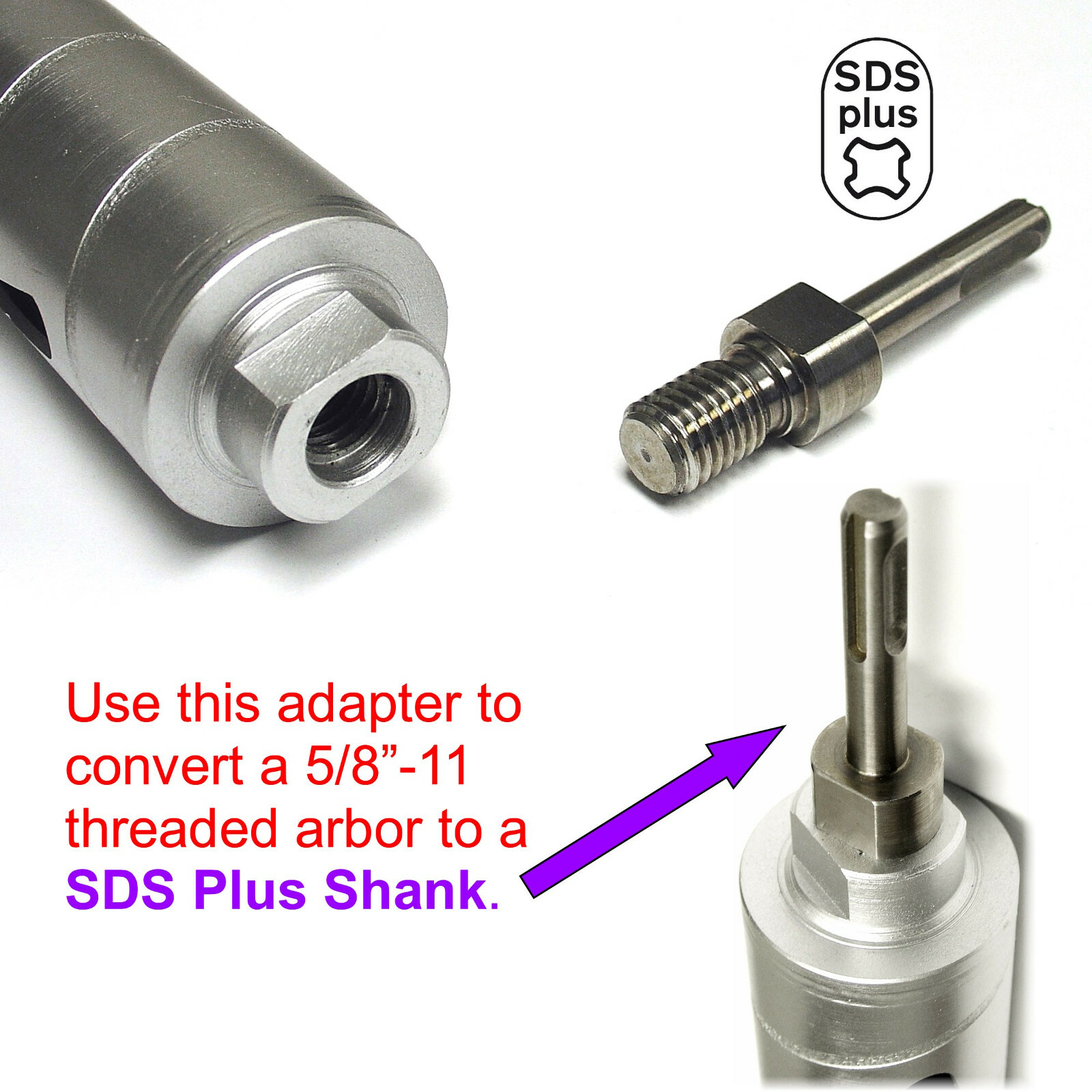 Core Drill Adapter – 5/8″-11 Threaded Male to SDS-Plus for Hammer Drill
