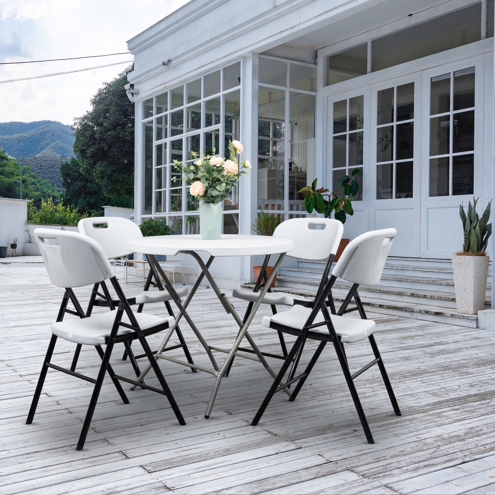 4-20PCS Outdoor Plastic Portable Folding Chair Commercial Steel Frame Seat White