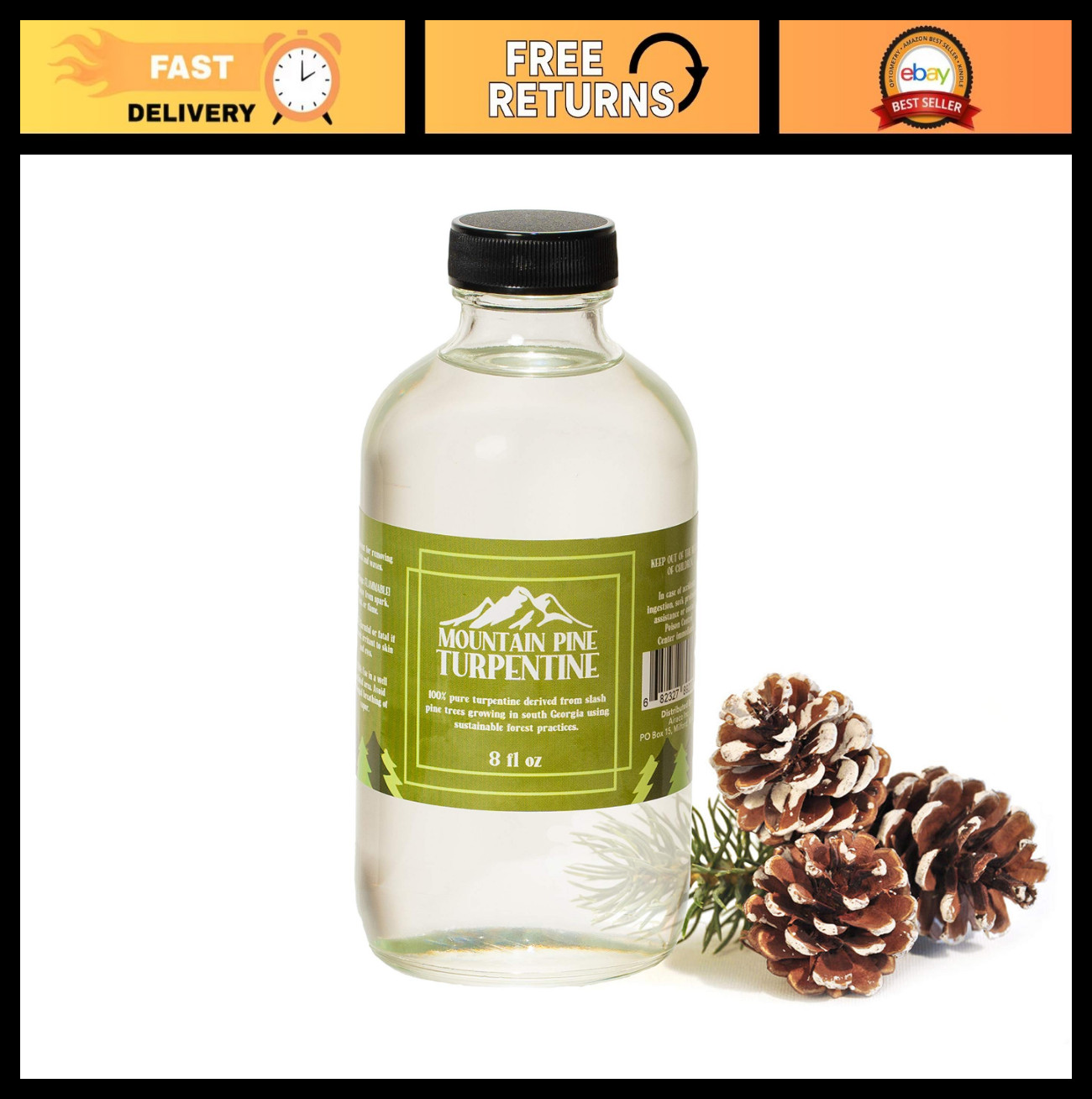100% Pure Gum Spirits of Turpentine – Natural Paint Thinner, 8oz – Locally Sourc