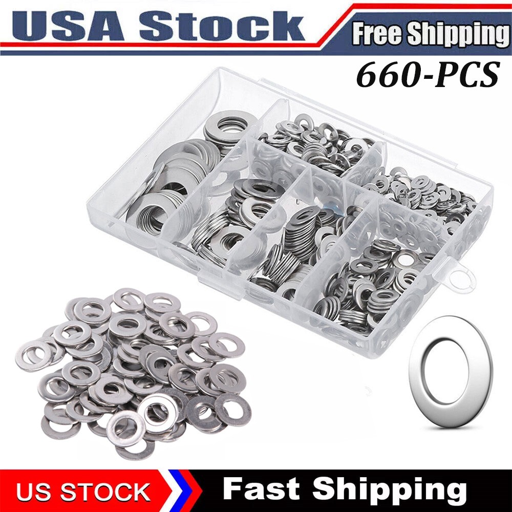660PCS 304 Stainless Steel Washers Flat Washer Assortment Set Value Kit w/ Case