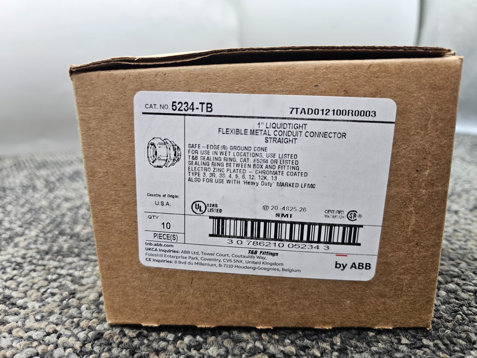 (QTY 10) ABB Thomas & Betts 5234-TB: 1″ Liquid Tight Flexible Conduit Connector