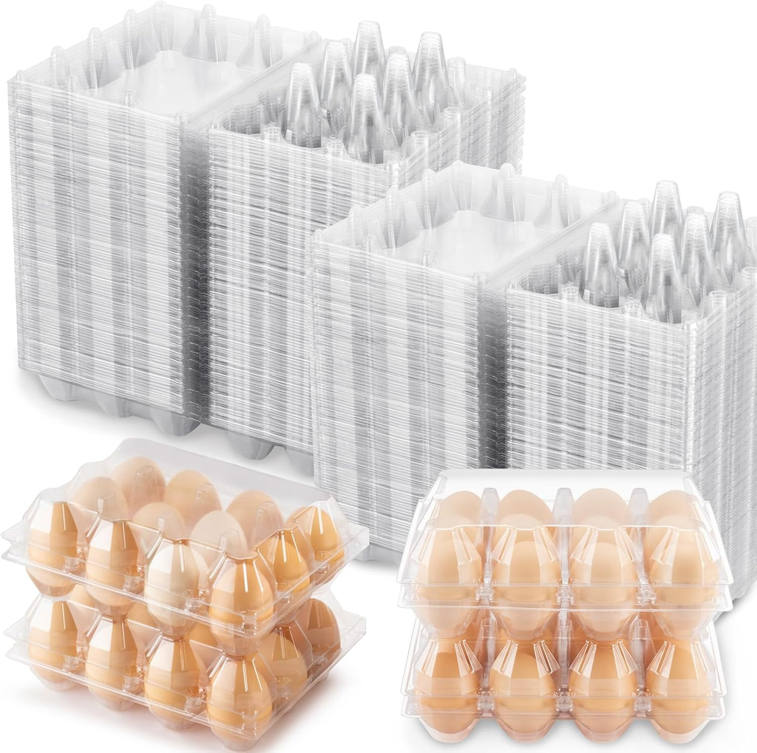 100-Pack Clear Plastic Egg Cartons for 12 Eggs 3×4 Grid Bulk Commercial Use