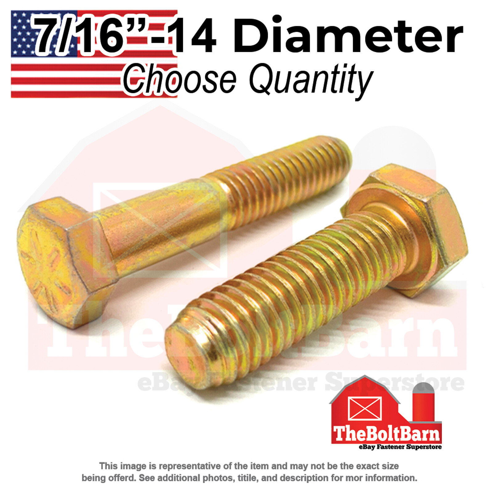 7/16″-14 Grade 8 Coarse Hex Cap Screws Zinc Yellow USA Made(Choose Length & Qty)