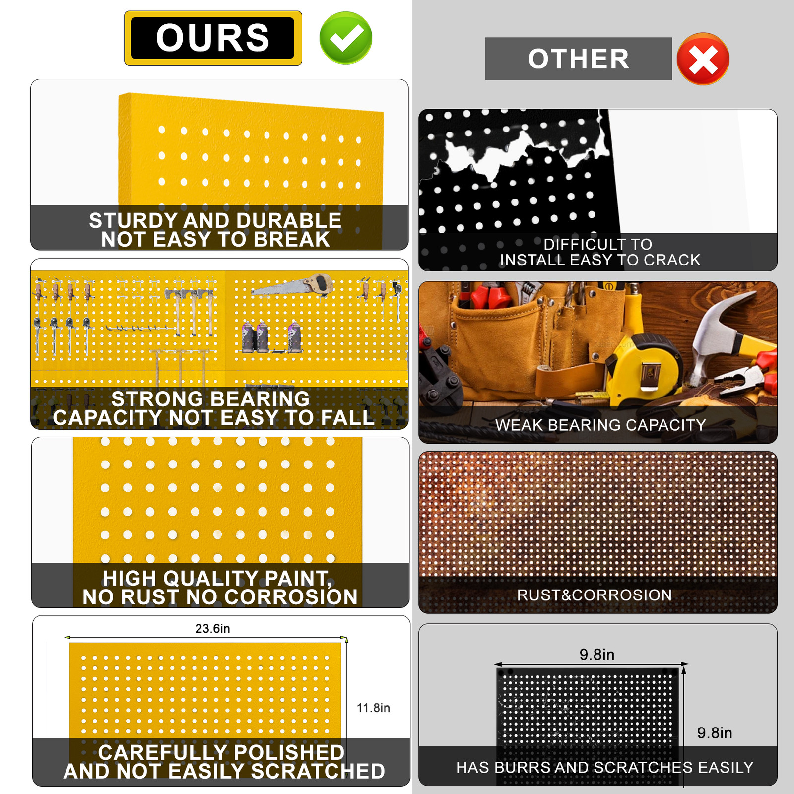 4 Pack 24″ x 12″ Metal Pegboard Panels Wall Organizer for Garage Tool Heavy Duty