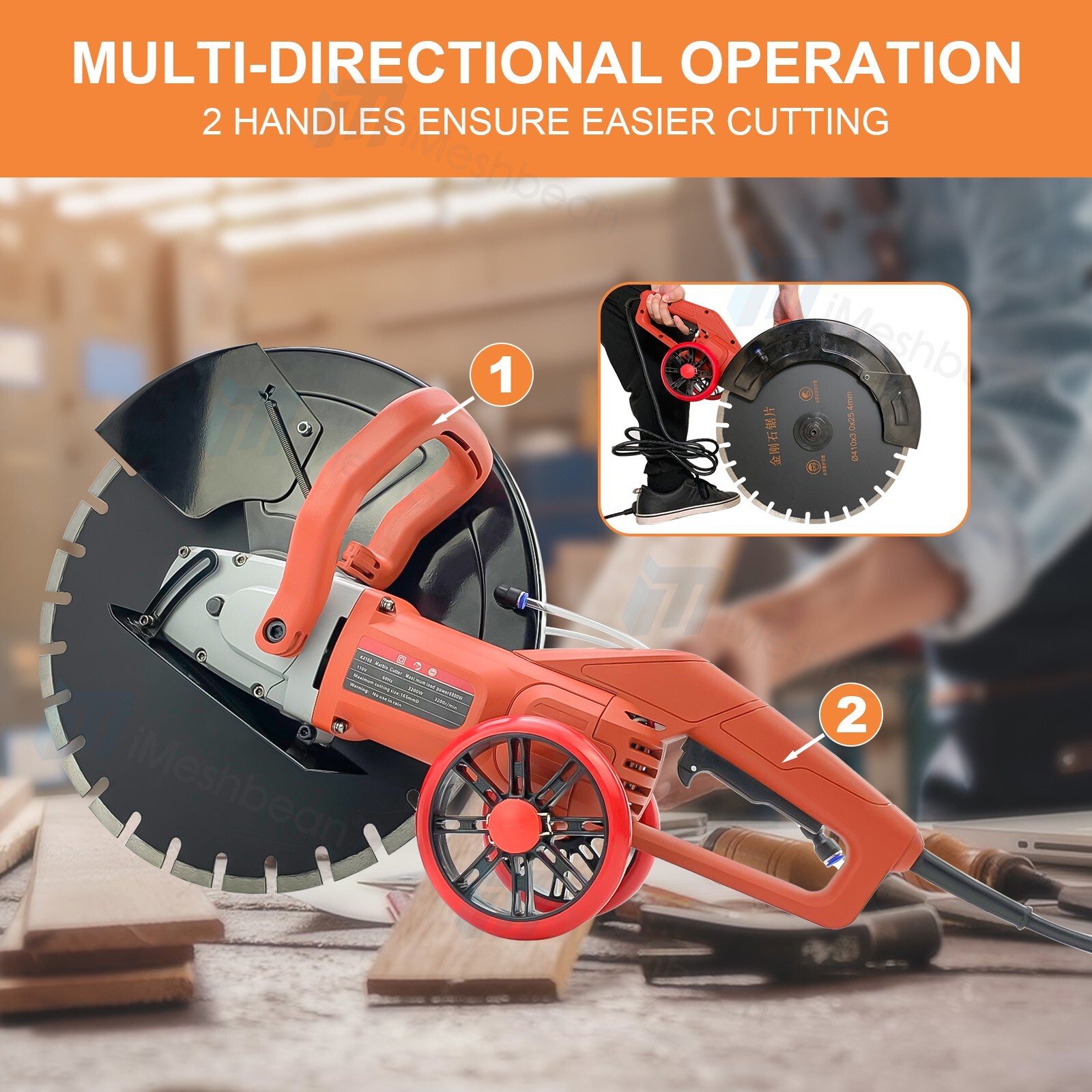 16” Electric Concrete Saw Wet/Dry Saw Cutter with Water Pump and Blade 3200W US