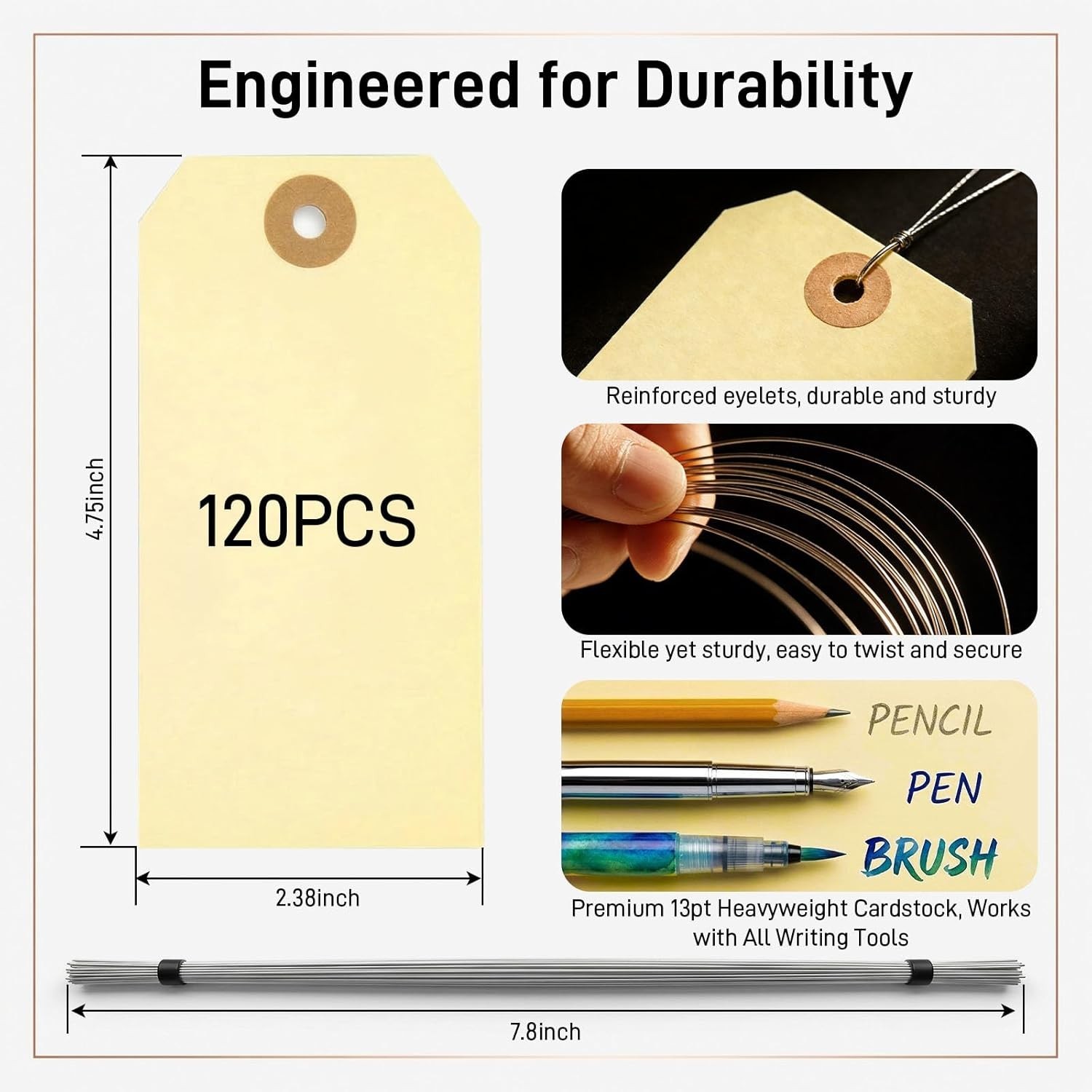 120 PCS Manila Tags with Wire – Durable Heavyweight Shipping & Inventory Labels