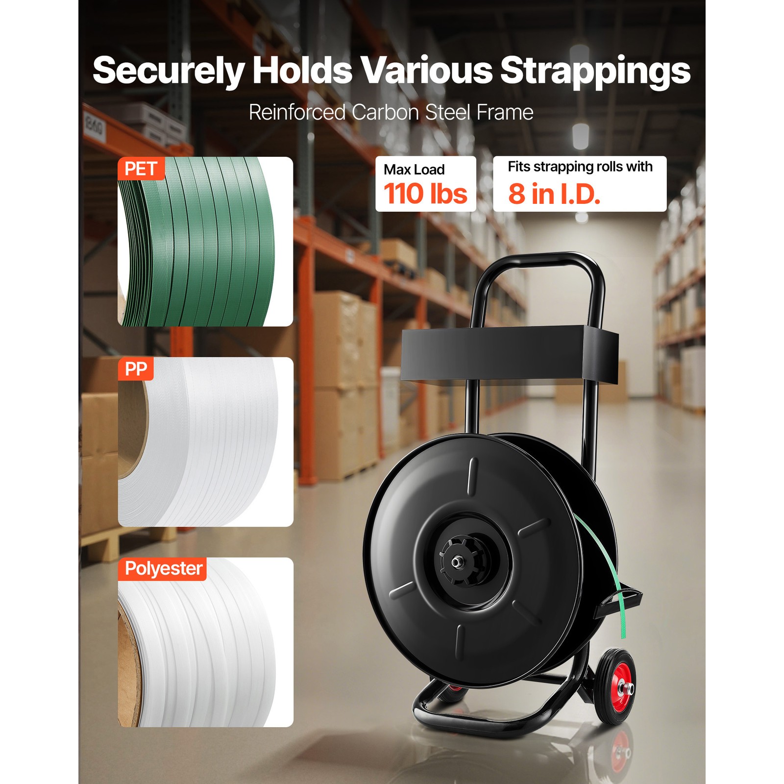 Uimoso Strapping Cart for PET/PP Polyester Straps with 8-inch Core