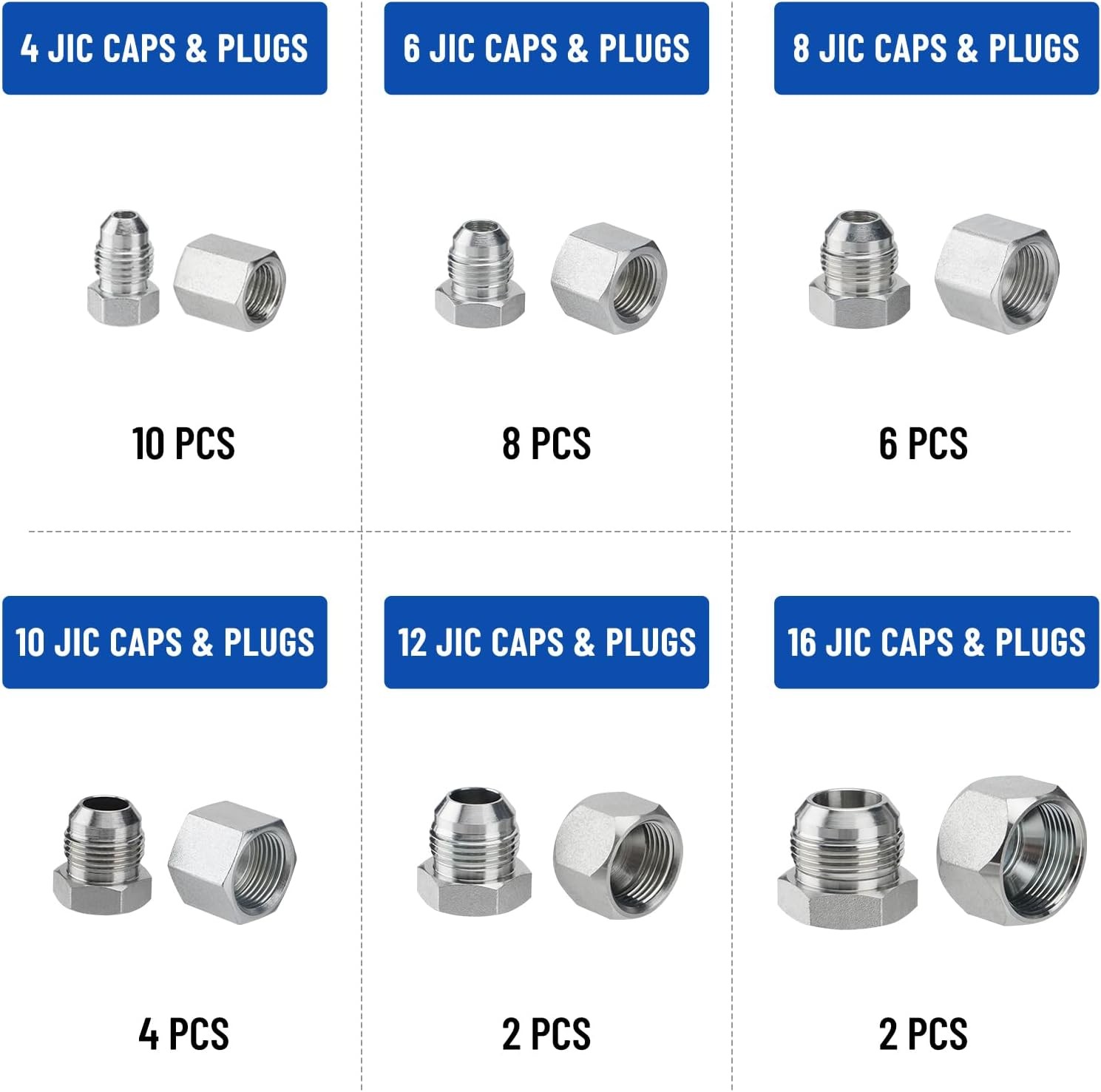 Hydraulic Hose Tube Pipe Fitting Kit 37 Degree JIC Flare Thread Cap and Plug Kit
